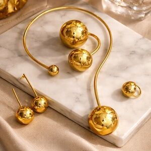 Bold Artisan Brass Statement Jewelry Set | Necklace, Bracelet, Earrings & Ring